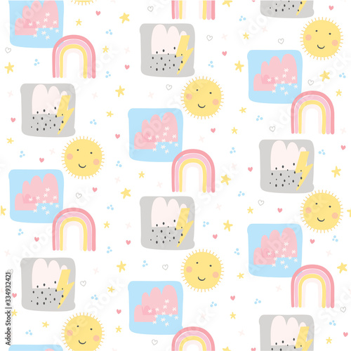 Clouds and rainbows seamless pattern - vector design