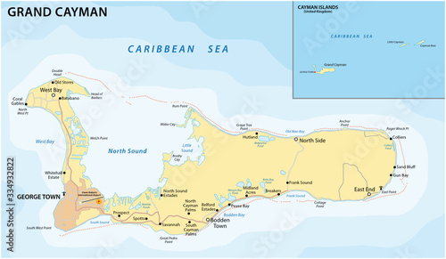 Vector road map of the Caribbean island of Grand Cayman
