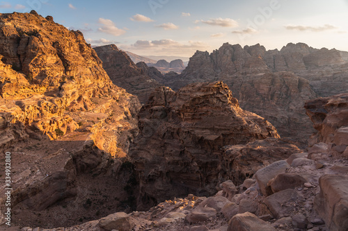 Beautiful sunset in Wadi Musa valley in Petra ruin and ancient city  Jordan  Arab