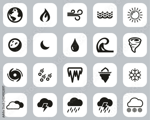Nature Elements Icons Black & White Flat Design Set Big