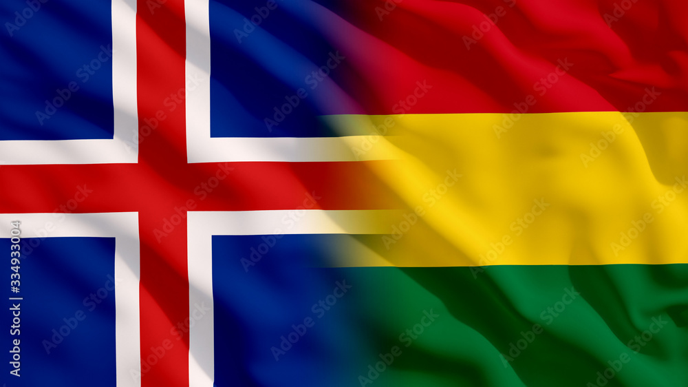 Waving Iceland and Bolivia National Flags with Fabric Texture Waving Iceland and Bolivia National Flags with Fabric Texture