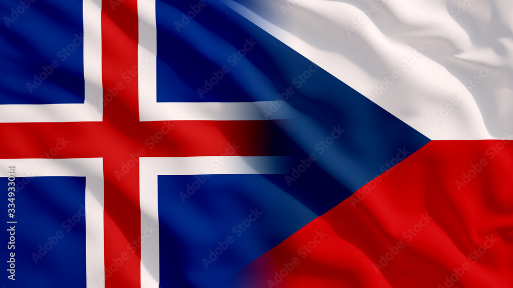 Waving Iceland and Czech Republic National Flags with Fabric Texture Waving Iceland and Czech Republic National Flags with Fabric Texture