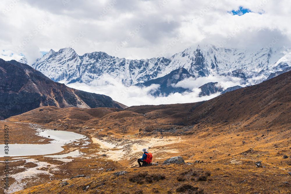 Himalaya mountain landscape in Everest national park after cross Renjo la pass, Nepal