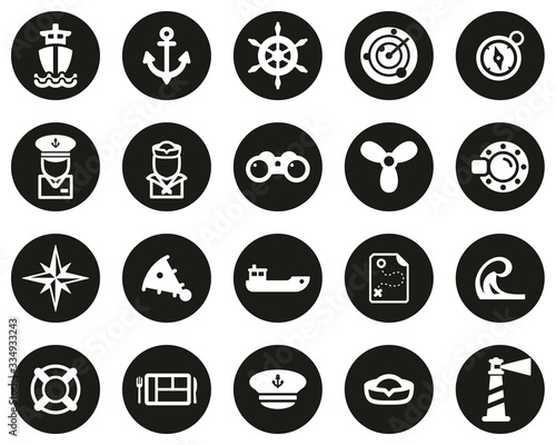 Nautical Vessel & Equipment Icons White On Black Flat Design Circle Set Big