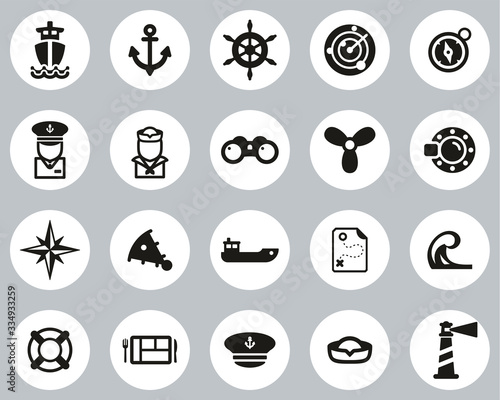 Nautical Vessel & Equipment Icons Black & White Flat Design Circle Set Big