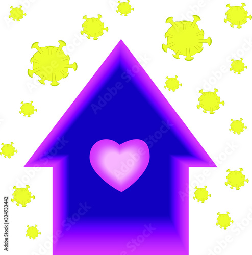 Home, virus protection, isolation. Vector illustration for logo, emblem, tag, icon