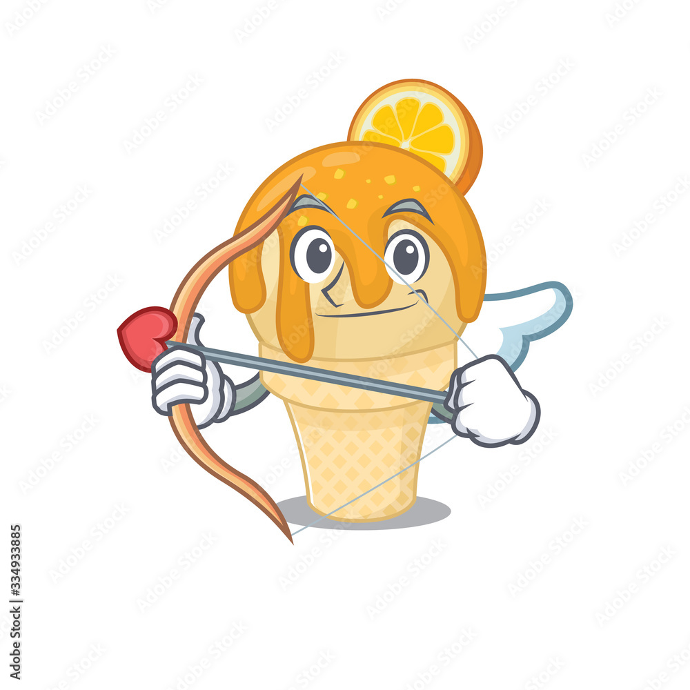 orange ice cream in cupid cartoon character with arrow and wings orange ice cream in cupid cartoon character with arrow and wings