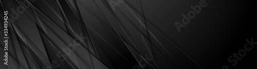 Black glossy stripes abstract tech corporate background. Vector banner design