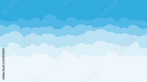 Sky background with clouds. Blue sky with white clouds. Vector illustration.