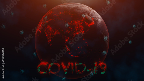 Fototapeta Naklejka Na Ścianę i Meble -  COVID-19 Outbreak Background Design. 3D medical illustration of Coronavirus disease COVID-19. World and outbreak of COVID-19. Elements of this image furnished by NASA.