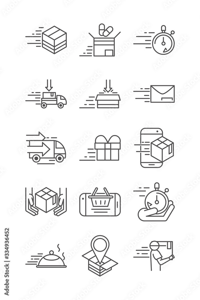 fast delivery cargo shipping commerce business icons set line style icon fast delivery cargo shipping commerce business icons set line style icon
