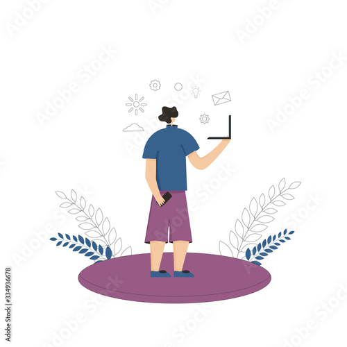 Bleisure concept. Work life balance. Vector person
