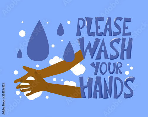 Wash your hands hand drawn text. Vector message.
