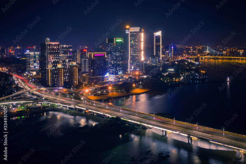 Fototapeta premium Aerial panorama view of cityscape of Fuzhou in China