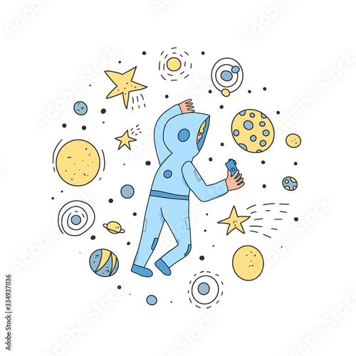 Astronaut in open space Man floating in universe