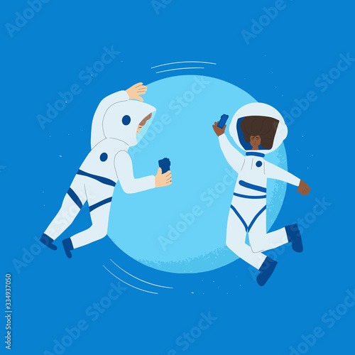 Astronaut in open space Man floating in universe