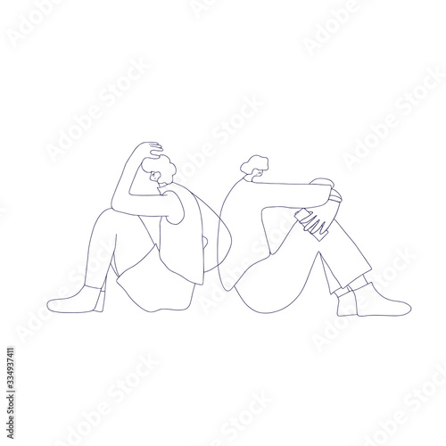 Mental disoder. Young people sitting on the floor.