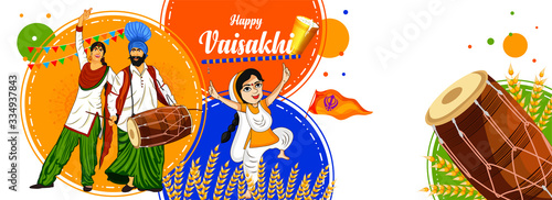 Happy vaisakhi or baisakhi new year festival of punjab celebrating harvest festival .