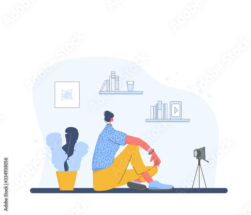 Girl sitting on the floor. Vector flat color