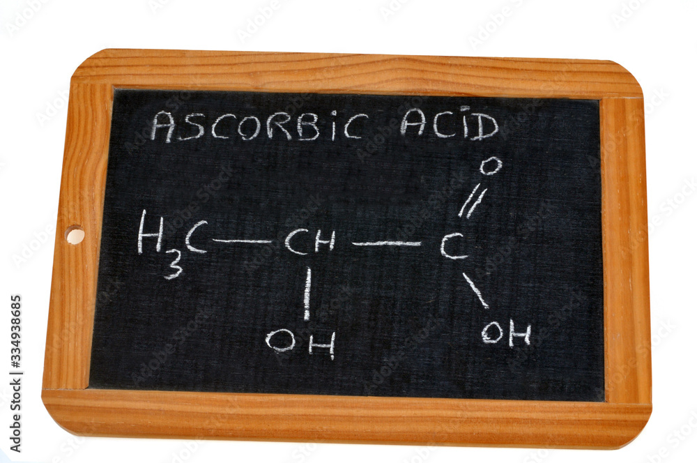School slate on which is written the chemical formula of ascorbic acid School slate on which is written the chemical formula of ascorbic acid