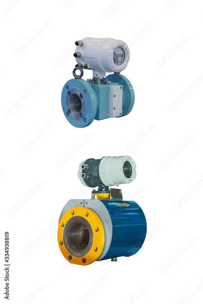 two modern industrial gas meter high precision digital isolated on white background two modern industrial gas meter high precision digital isolated on white background