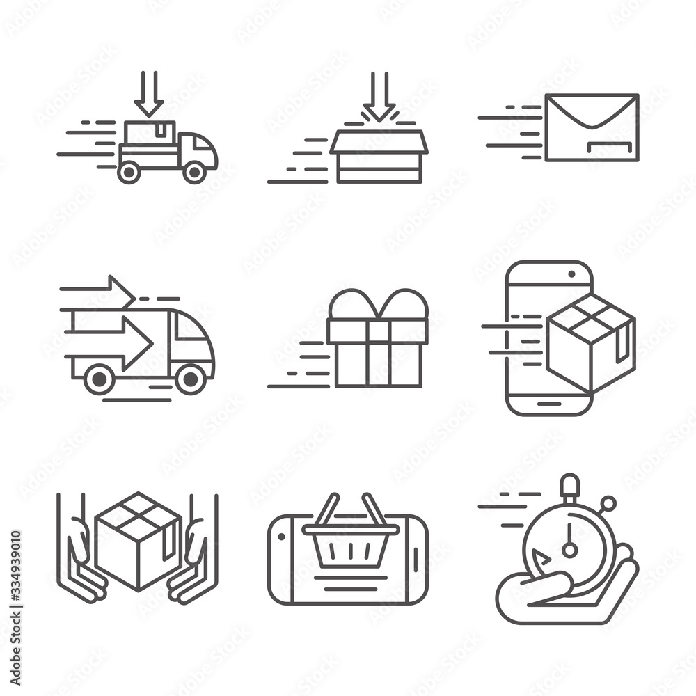 fast delivery cargo shipping commerce business icons set line style icon