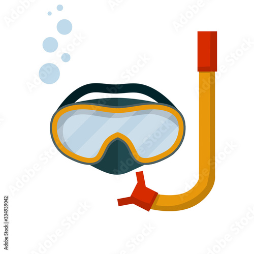 Scuba gear. Snorkel and glasses. Cartoon flat illustration. Rest and entertainment in sea and ocean. Clothing of diver. item for diving and swimming under water