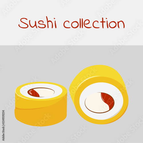 Sushi collection. Amai maki, yellow maki. Multicolored art without a stroke. Vector. photo