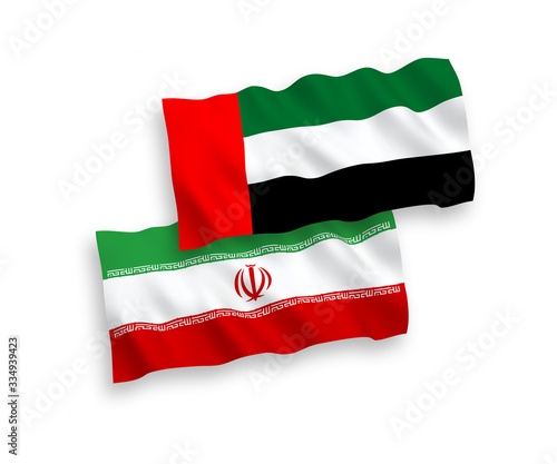 Flags of United Arab Emirates and Iran on a white background