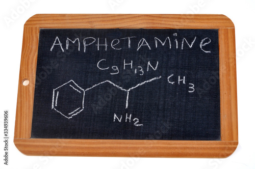 Quadro em tela School slate on which is written the chemical formula of amphetamine