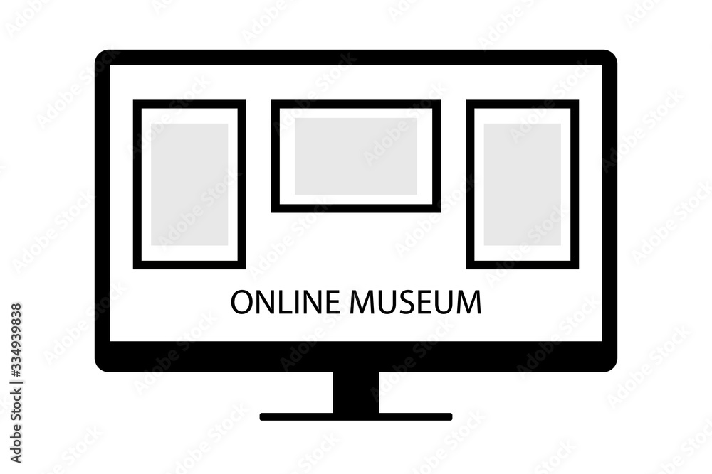 Online museum concept. Art gallery icon. Vector illustration. Online excursion concept. Virtual art gallery or museum. Vector icon Online museum concept. Art gallery icon. Vector illustration. Online excursion concept. Virtual art gallery or museum. Vector icon