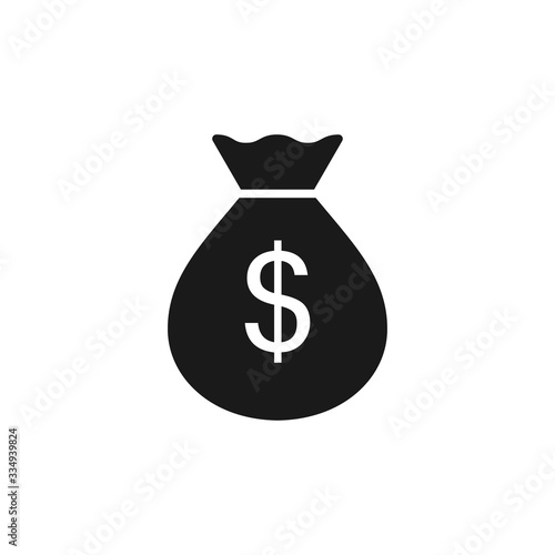 Isolated black silhouette of sack, money bag on white background. Outline symbol of banking, rich. Logo flat design. Simple icon.
