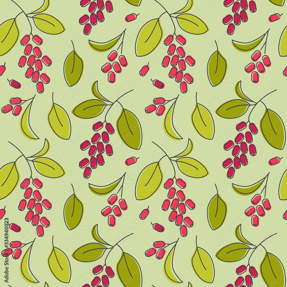 Red barberry icons pattern. Barberry seasoning seamless background. Seamless pattern vector illustration Red barberry icons pattern. Barberry seasoning seamless background. Seamless pattern vector illustration