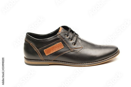 Black men's shoes leather standing on white background