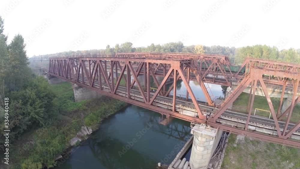 Aerial view. Railroad bridge. River, Russia, Ufa Aerial view. Railroad bridge. River, Russia, Ufa