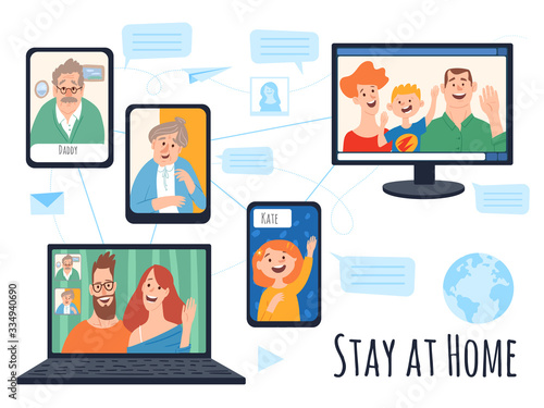 Stay at home isolation vector image with family characters
