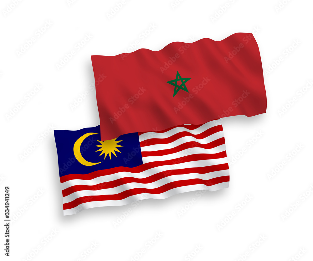 Flags of Morocco and Malaysia on a white background Flags of Morocco and Malaysia on a white background