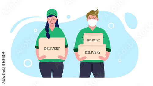 Online delivery Services,  Food order in the internet, Food delivery, online order tracking, delivery home and office. Warehouse, truck,  delivery man, Vector illustration,