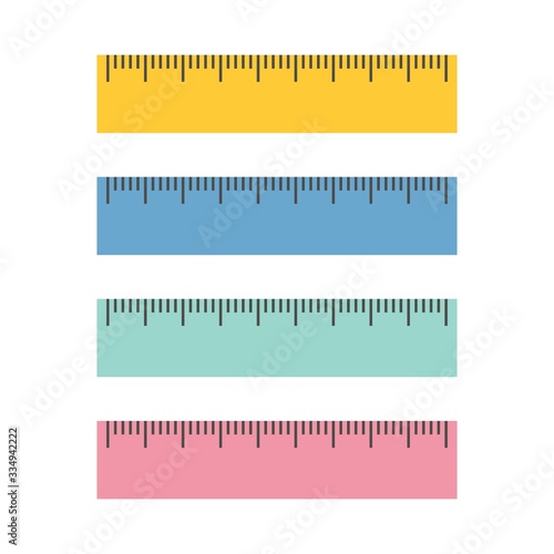 Colored rainbow plastic rulers. Vector flat illustration set.