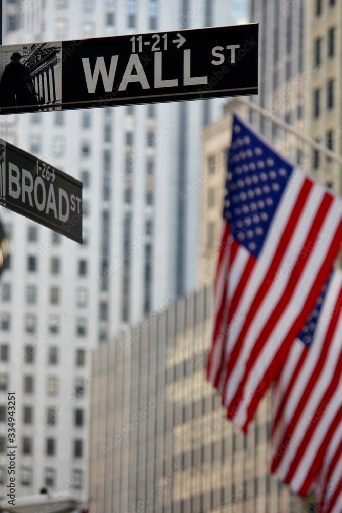 Fototapeta premium Wall Street US Flag Stock Exchange