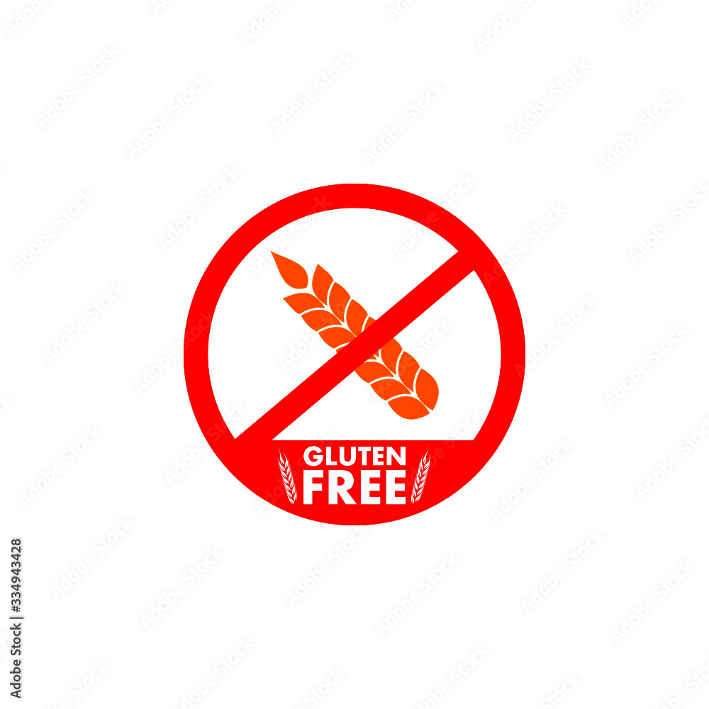 Gluten free icon. Ear of wheat and ban sign, gluten free label for products Gluten free icon. Ear of wheat and ban sign, gluten free label for products