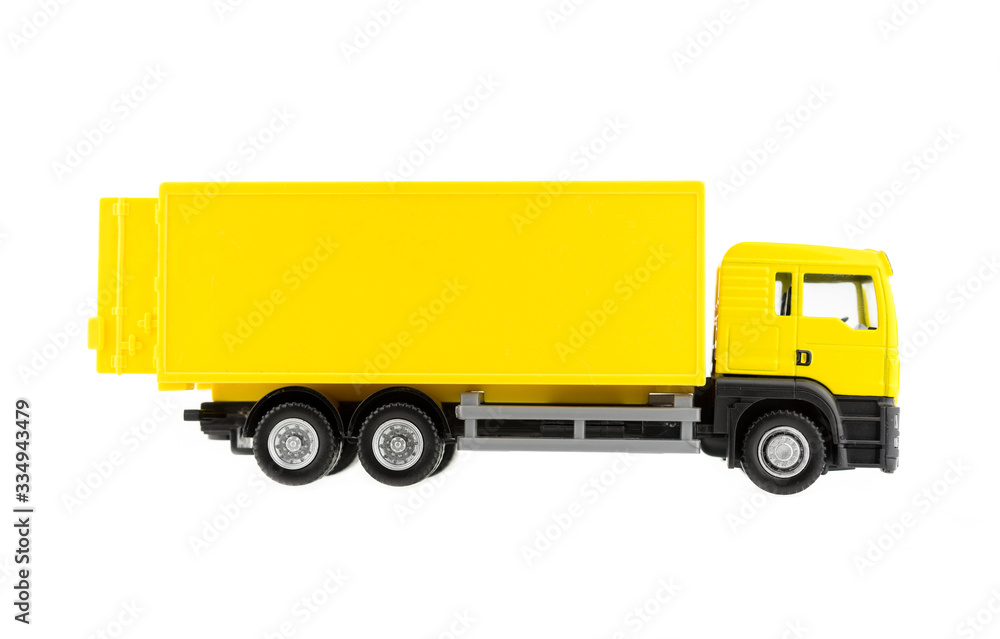 Yellow truck on white background, transportation car Delivery