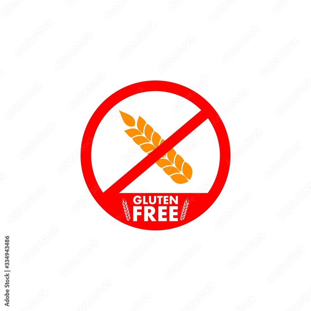 Gluten free icon. Ear of wheat and ban sign, gluten free label for products Gluten free icon. Ear of wheat and ban sign, gluten free label for products