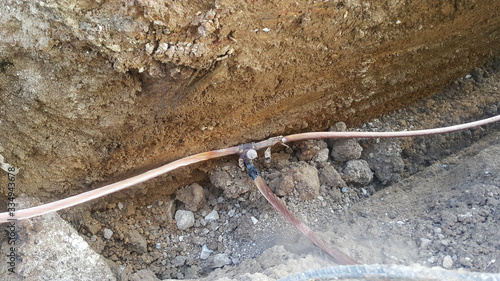 Connect copper grounding lightning protection system .With the melting at construction site