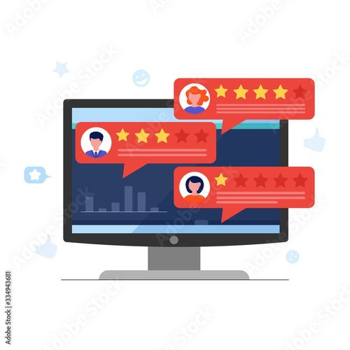 Customer review concept with rating stars and feedbacks. Vector