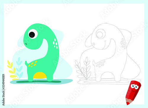 coloring pages for kids with dinosaurs and color examples. Kids learning material