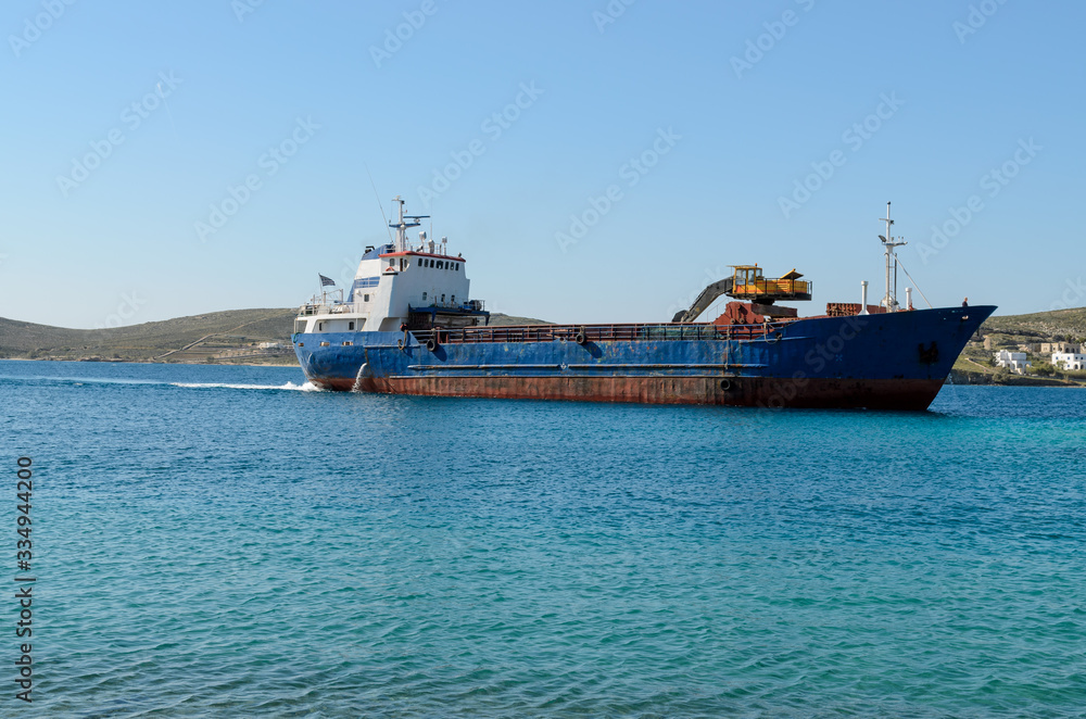 Ship mooring in the port of Parikia, the capital of the island of Paros. Greece