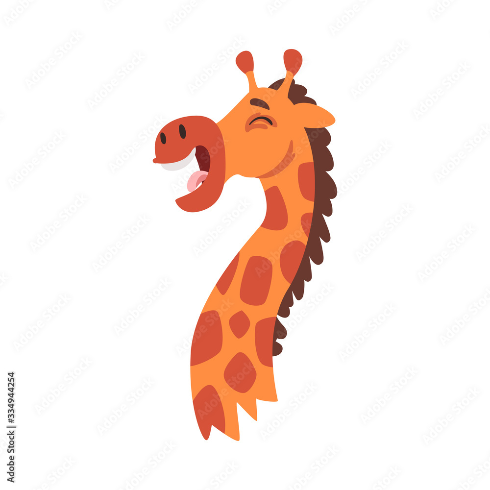 Fototapeta premium Funny Giraffe, Crazy African Animal Cartoon Character Vector Illustration