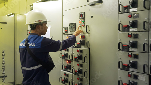 Electrician cut off electrical system and lock out for safety working  , Lock out for electrical maintenance