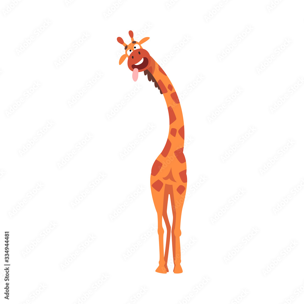 Funny Giraffe with Tongue Out, Funny Crazy African Animal Cartoon Character Vector Illustration Funny Giraffe with Tongue Out, Funny Crazy African Animal Cartoon Character Vector Illustration